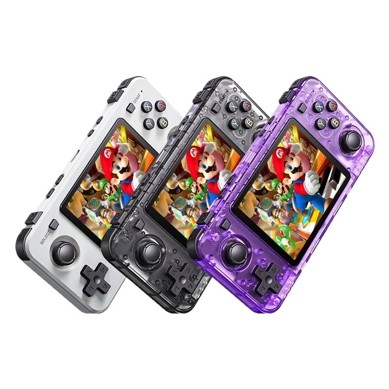 R36S handheld console being used for retro gaming on the go